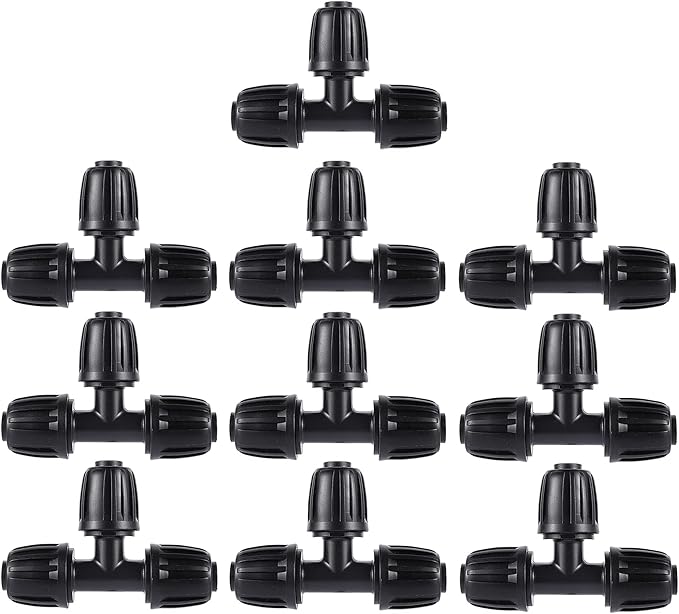 1/2 inch Irrigation Fittings Tee Connectors For (1/2" ID x0.6-0.63" OD) 16mm Drip Tubing Barbed Connectors-10 Pcs/pack