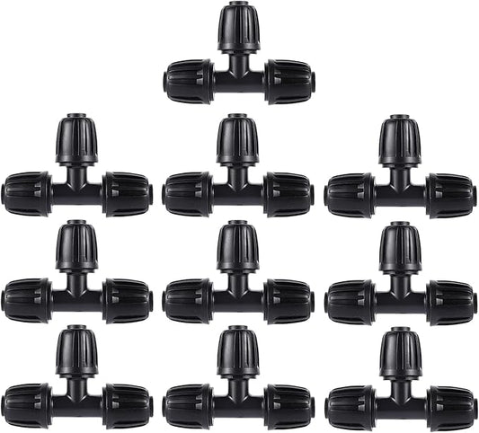 1/2 inch Irrigation Fittings Tee Connectors For (1/2" ID x0.6-0.63" OD) 16mm Drip Tubing Barbed Connectors-10 Pcs/pack