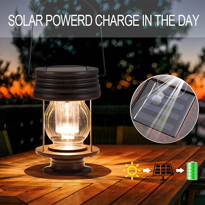 pearlstar Solar Lanterns Outdoor Hanging Solar Lights with Handle for Pathway Yard Patio Garden Decoration, Outside Solar Table Lamp, 30Lumen (8.3”-2 Pack)