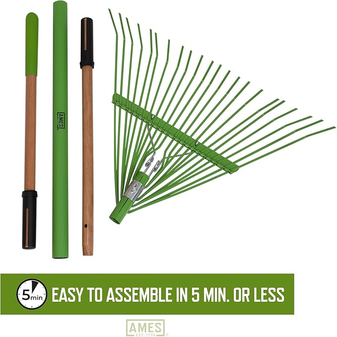 AMES 20201033 Steel Tine Leaf Rake with Hardwood/Steel Handle, 22 Tines