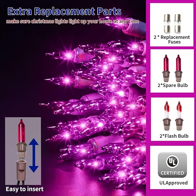 Ultra-Bright Connects End to End Purple Christmas Mini Lights 100L 19.6Ft UL Listed Incandescent Bulb String Light Set for Indoor and Outdoor Halloween Home Garden Party Holiday Tree Decor
