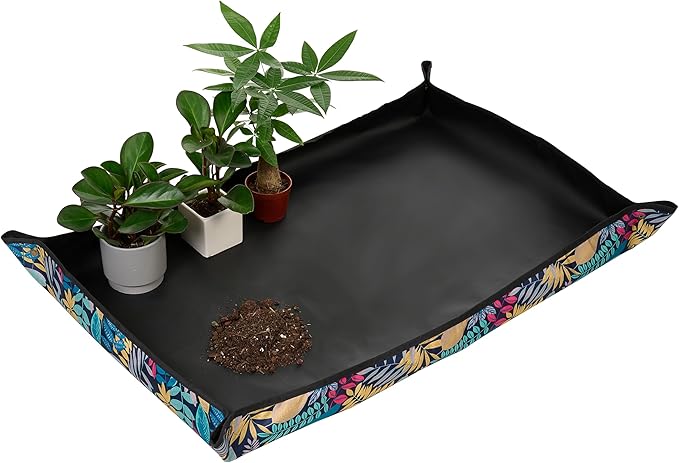 KONMAY Extra Large Foldable Waterproof Repotting Mat for Indoor Plants Transplanting and Soil Mess Control - 30''X44'' Thicken Potting Tray Gardening Mat for Succulent Repotting