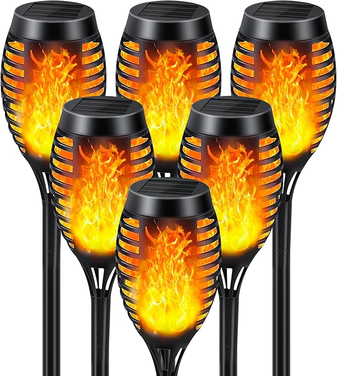 Solar Lights Outdoor 6 Pack, Solar Torch Light with Flickering Flame, Waterproof Outdoor Lighting Solar Powered Pathway Lights, Decoration Lighting for Garden Yard Patio, Auto On/Off
