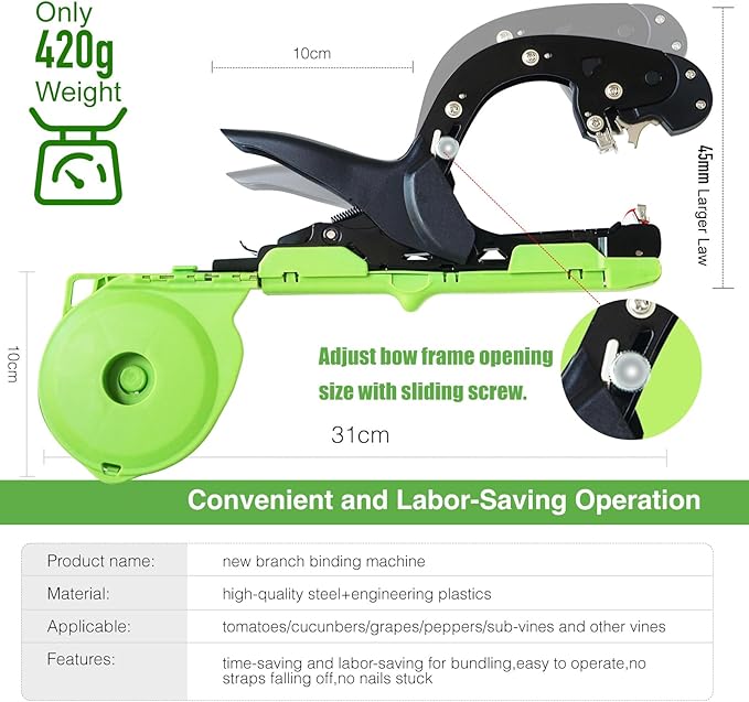 Upgraded Plant Tying Machine Tie Up Vine Tomatoes and Grapes Quickly Plant Tying Tape Tool for Gardeners Farmers Plant Tie Tapener Gun with SK5 Blade Replacement Green Tapes and Staples