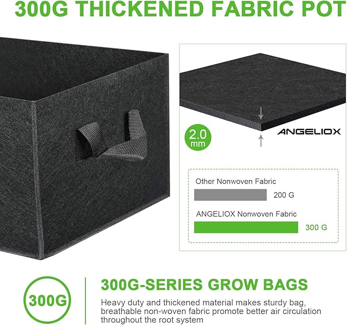 ANGELIOX 3 Pack Grow Bags, 6 Gallon/24L 300G Thickened Nonwoven Fabric Garden Bed Square Flower Planter Containers Pots with Handles for Potato Onion