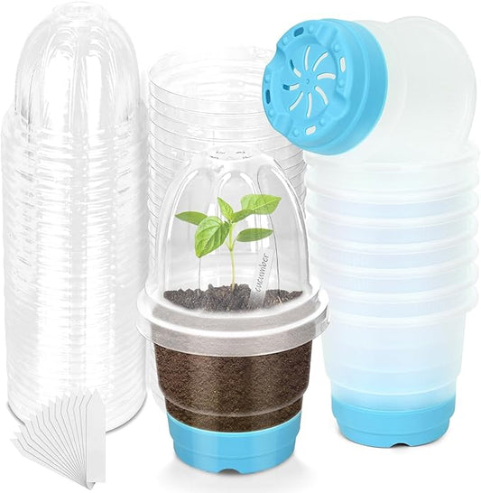 Clear Nursery Pots for Plants with Lid,30 Packs Seed Starting Pots 4 inch Plastic Plant Pot Seedling Pots with Drainage Holes Plant Nursery Pots Seed Starting Pot Silicone Base