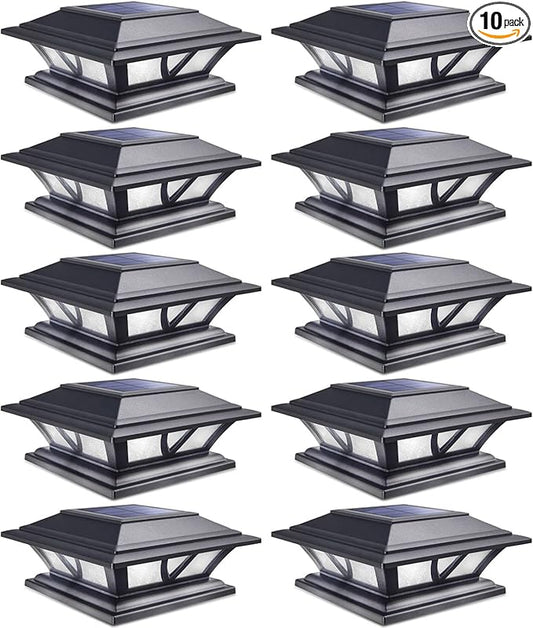 SIEDiNLAR Solar Post Lights Outdoor 2 Modes LED Deck Fence Cap Light for 4x4 5x5 6x6 Posts Patio Garden Decoration Warm White/Cool White Lighting Black (10 Pack)