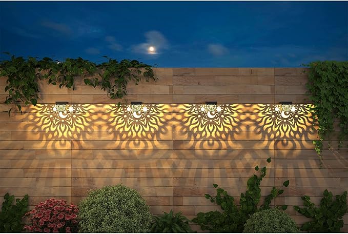 Solar Fence Lights 6 Pack Solar Deck Lights Waterproof LED Powered Step Wall Lanterns Outdoor Decorations Warm Yellow Decorative Lighting for Garden Backyard (Black)