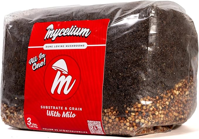 Mycelium's Superior Dung-Loving Mushroom Substrate & Milo Grain 3 LB All-in-One Bag – Organic Coco Coir, Vermiculite & Gypsum Formula, Pre-Sterilized & Ready for Easy Home Cultivation