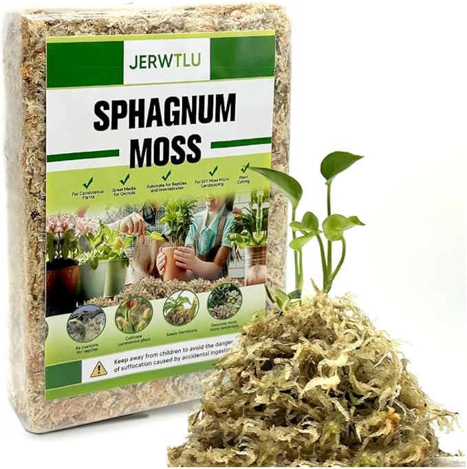 Natural Long Fiber Sphagnum Moss 21QT for Orchid Potting Mix, and Moss Pole for Plants Indoor. Ideal for Propagating Plants, Maintaining Humidity for Reptiles, Isopods in Paludarium, Aquascape(6 OZ)