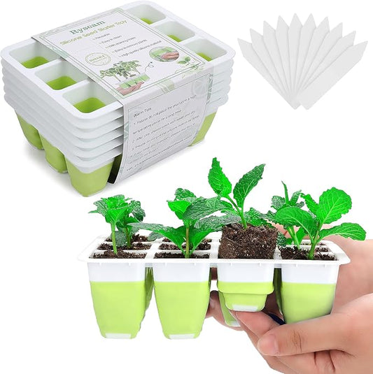 6pcs Reusable Seed Starter Kit, 72 Cells Seed Starter Trays, Silicone Seedling Starter Trays for Starting Plant Seeds with Flexible pop-Out Cells, Indoor Gardening Plant Germination Trays