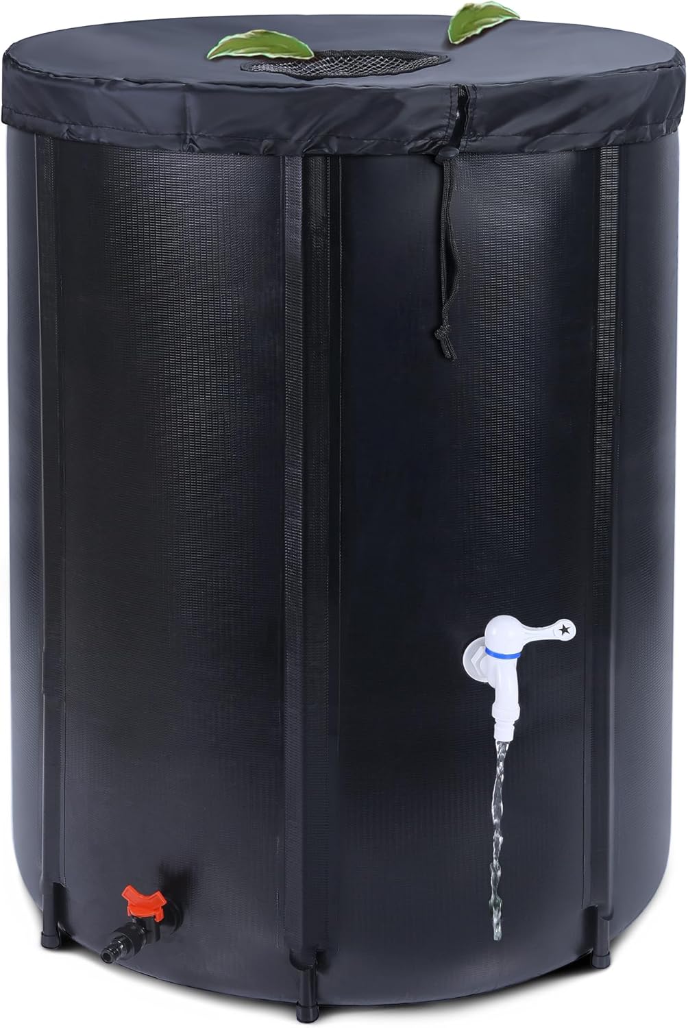 100 Gallon Rain Barrel - Portable Rain Water Collection Barrel - Large Collapsible Water Storage Tank with Spigot Overflow Kit, Black