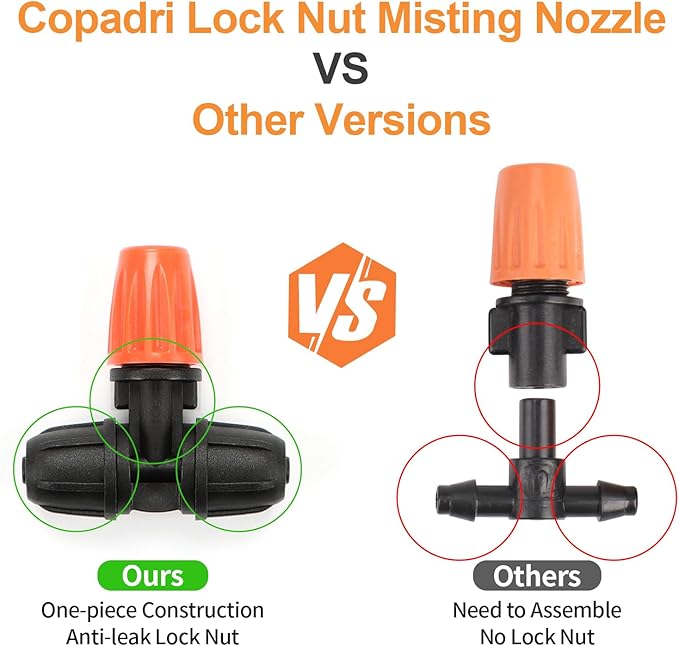 Three-Way Atomizing Nozzle for 1/4 inch Drip Irrigation Tubing, 30 Pcs Adjustable Micro Spray Irrigation Emitters with Anti-leak Lock Nut No Leak Barbed Emitter Fittings for Sprinkle System