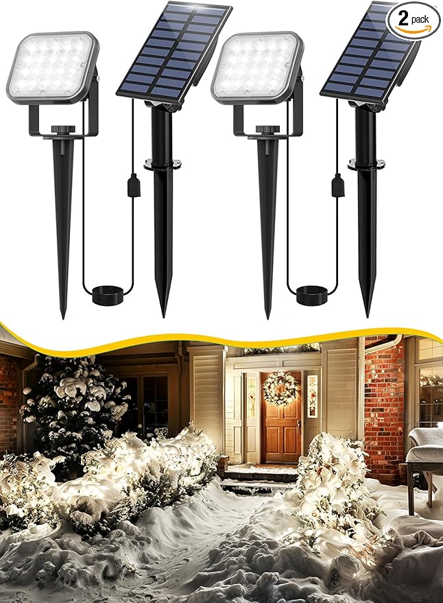 Solar Spot Lights Outdoor 2Pack 6000K Cool White Solar Landscape Spotlights IP65 Waterproof Auto On/Off Ground or Wall Mount for Garden Yard Walkway Porch Driveway Pool