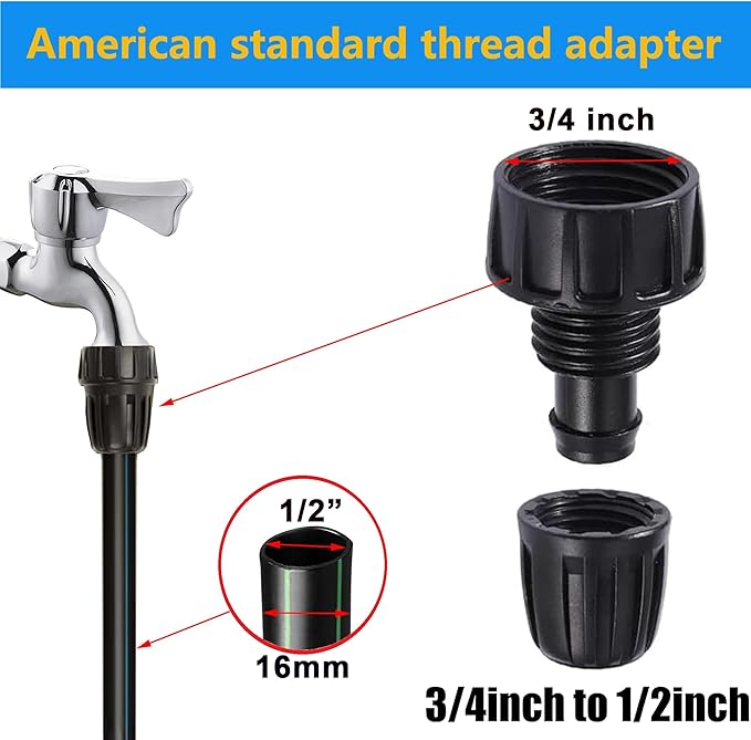 16PCS1/2-inch Irrigation Fitting Black Lock Barb Connector for (1/2" ID x0.64 OD) 16mm Eyedropper Barb Lock Nut Connector 2 End Caps,2 Elbows,2 On-Off Valves,4 Triway Ard 2 Adapters,4 Straight