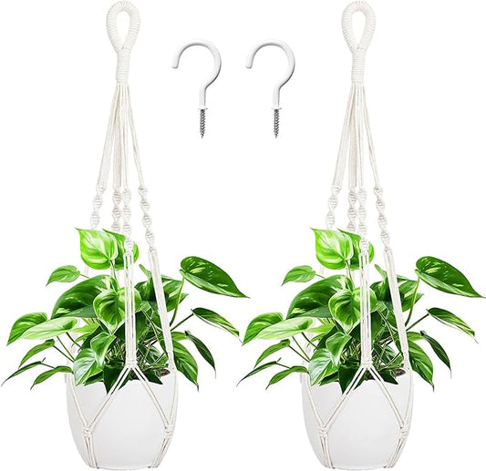 Augshy 27inch Macrame Plant Hanger, 2 Packs Plant Hangers with Hooks, Hanging Planter for Indoor Plants Decorative Macrame Pot Hanger for Home Decor