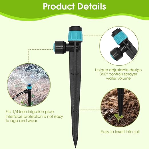 30Pcs Push-Fit Drip Irrigation Launcher,Adjustable 360-Degree Dropper Injector,1/4 inch Tube, Irrigation Drip Irrigation System Assembly for Garden Irrigation Systems