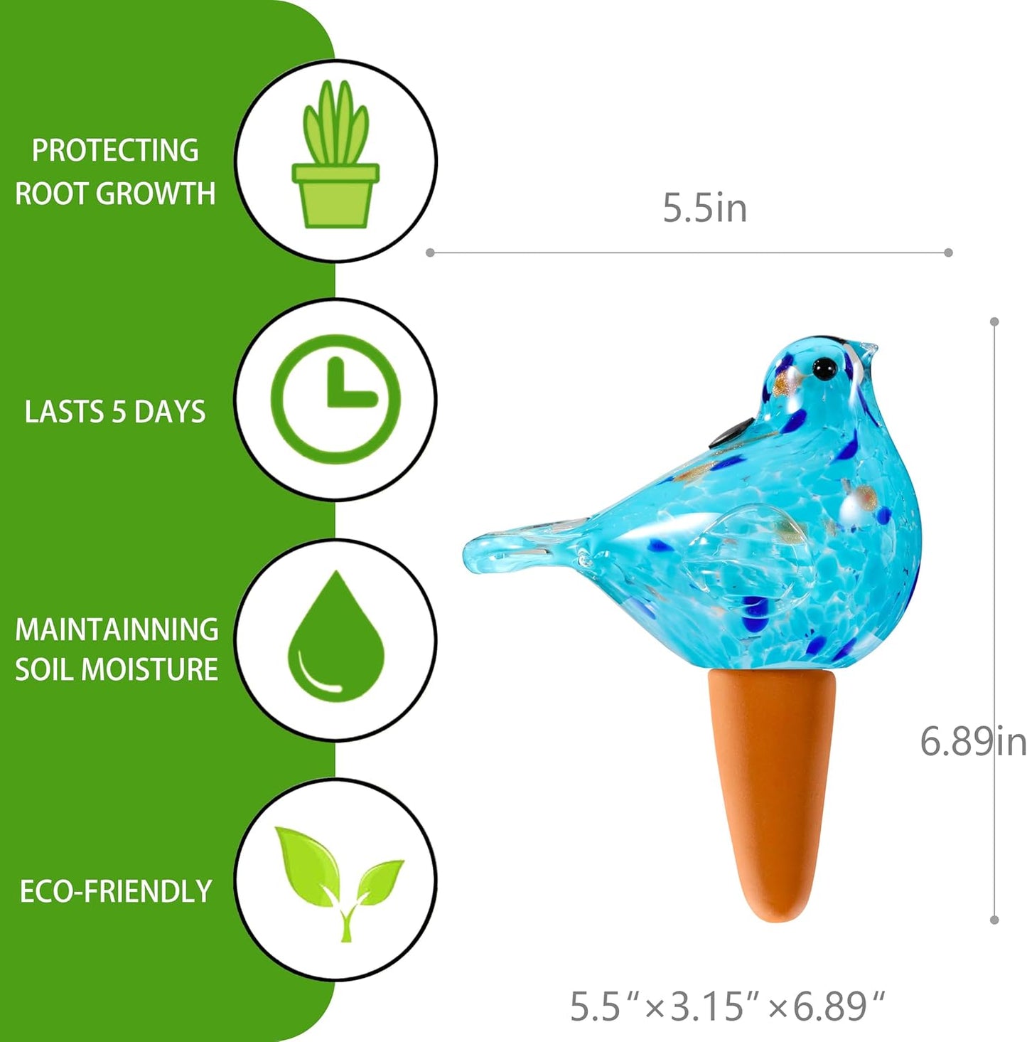 Glass Bird Shaped Plant Watering Ball Glass Automatic Watering Ball Flower Pot Insertion Spike Drip Irrigation Device Watering Ball Irrigation System Plant Enthusiast Gift (Light Blue)