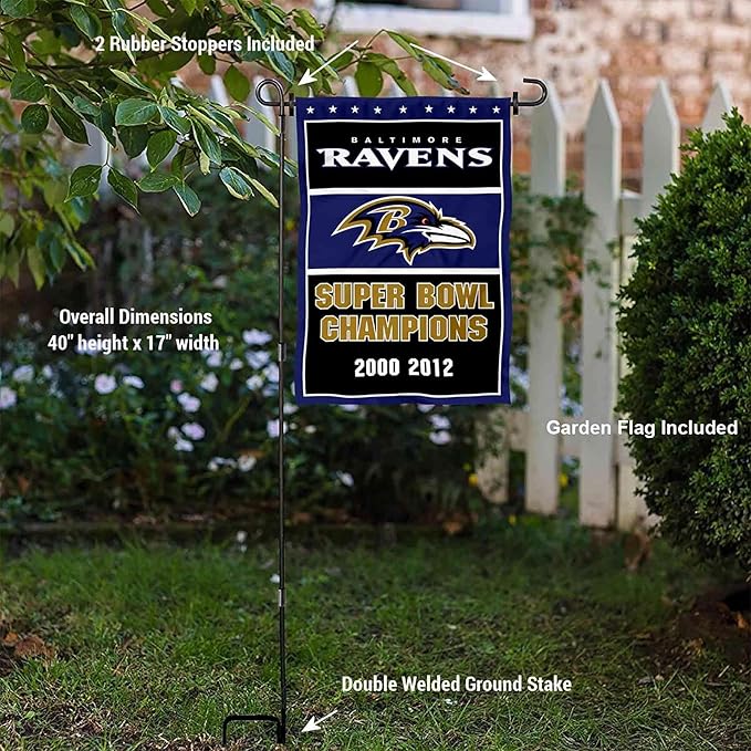 WinCraft Baltimore Ravens 3 Time Champions Garden Flag and Pole Stand Holder