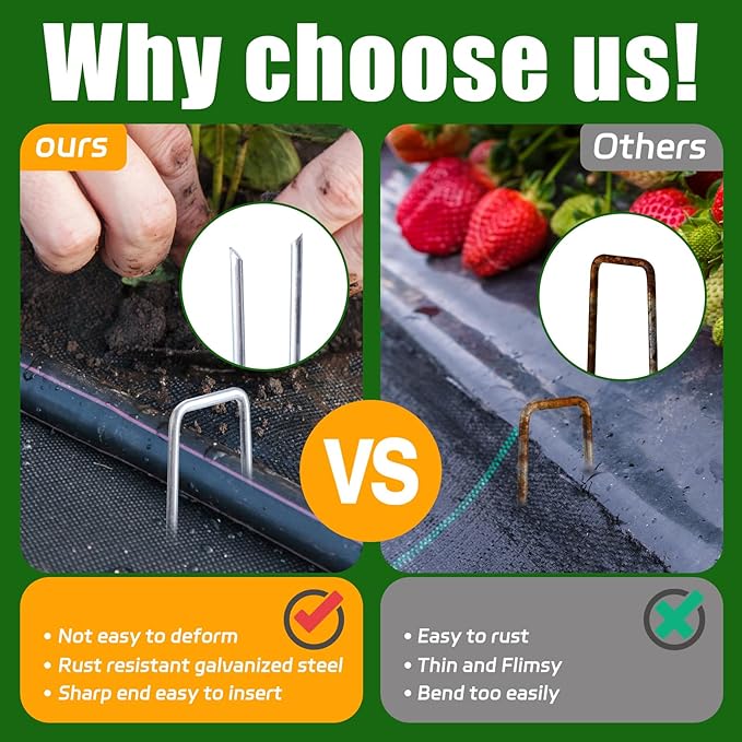 6 Inch Galvanized Landscape Staples, 200 Pack 10 Gauge Garden Stakes Plant, Hot-dip U-Shaped Tent Stakes Cover Stakes for Sod Anchoring Landscape Fabric Irrigation Tubing