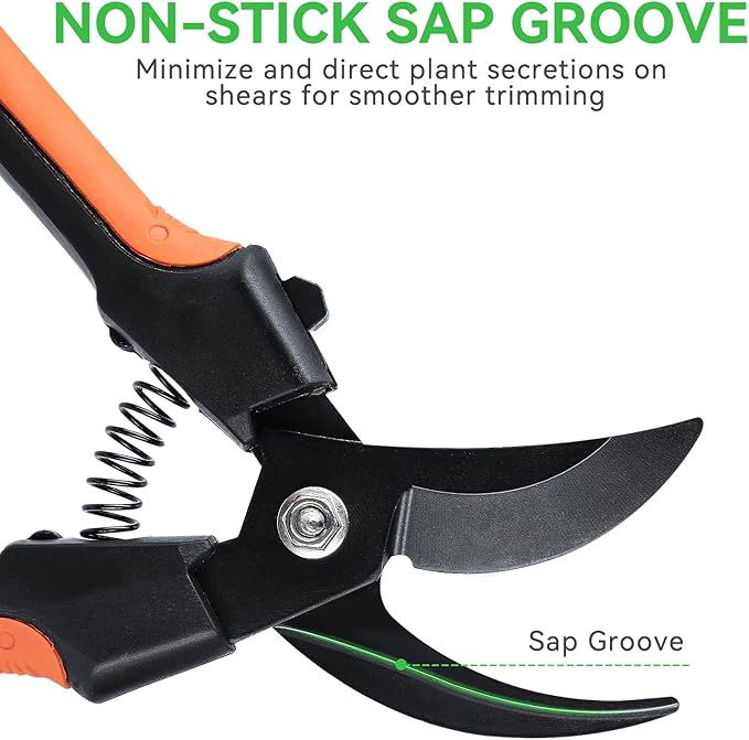 GROWNEER Bypass Pruning Shears, 8 Inch Teflon Coated Plant Scissors, Hand Pruners for Gardening, Garden Clippers Handheld, Hedge Trimmers with Sap Groove and Lanyard for Branch, Flower, Bonsai