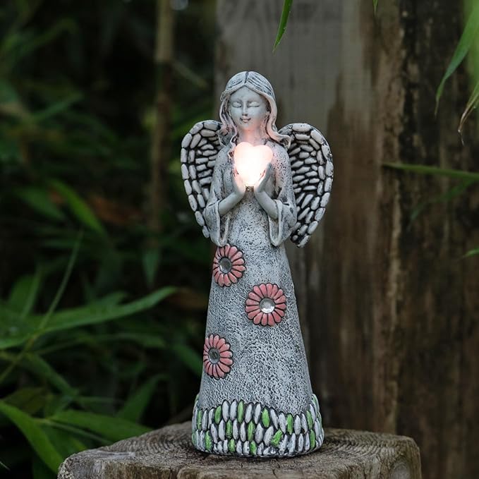 Solar Angel Statue - Garden Sculpture with Resin Decor for Patio, Lawn, Yard, Porch - Housewarming Gift, 10.03"