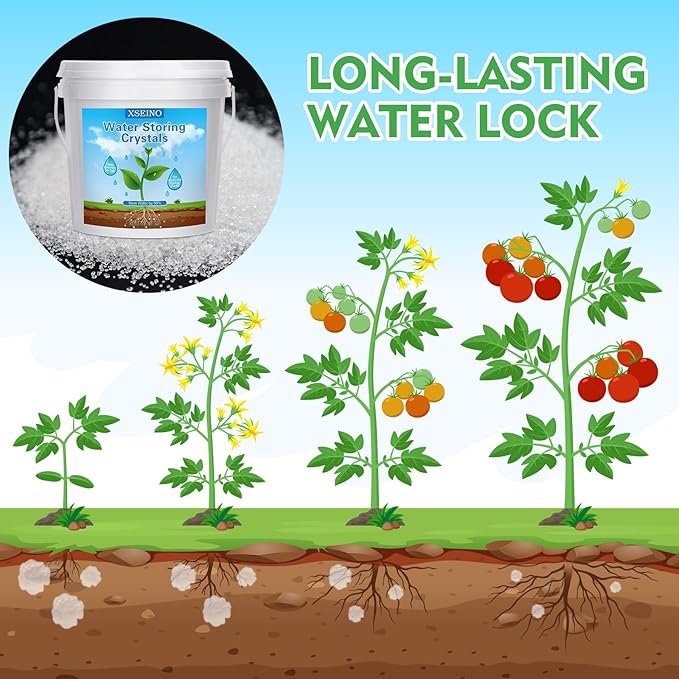 XSEINO 5LB Water Storing Crystals for Plants, Water Gel Solves Plant Over-Watering and Drought Problems, Keeps The Soil Moist, Small Water Storing Polymer Crystals for Plants
