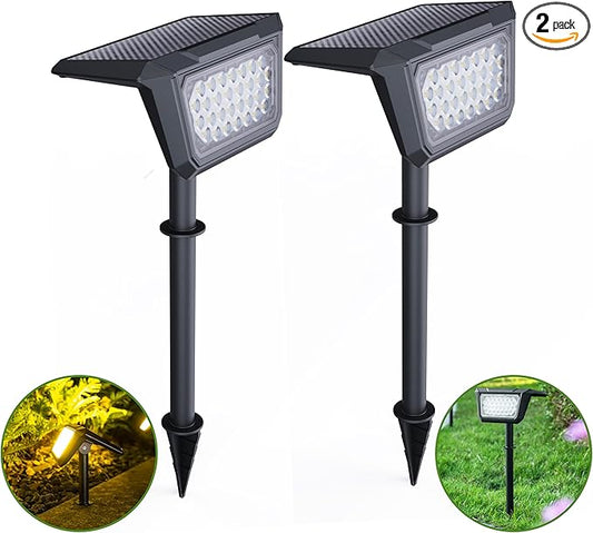 Solar Spot Lights Outdoor, [30 LEDs] High Brightness Long Range Landscape Lighting, [800LM2 Mode Adjustment] Led Outdoor Lights Solar Powered for House Garden Walkway (Warm 2packs)