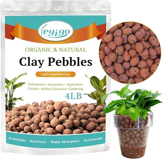 Legigo 4 LBS Organic Expanded Clay Pebbles, 4mm-16mm Light Clay Leca Balls for Plants, Natural Hydroton Clay Pebbles for Hydroponic & Aquaponics Growing, Orchid Potting Mix, Dutch Buckets, Drainage