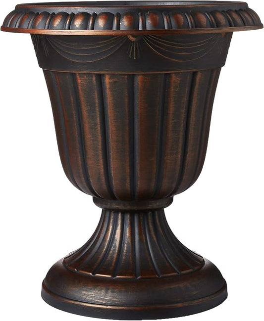 PL00CP Classic Traditional Plastic Urn Planter, 16" x 18", Brushed Copper