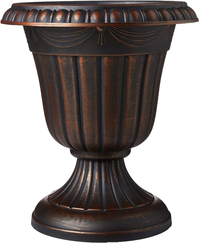 PL20CP Classic Traditional Plastic Urn Planter Indoor/Outdoor 10" x 12", Brushed Copper