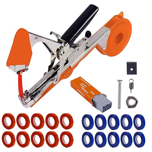 Plant Tying Machine Taper Tool Garden Plant Tape Tool for Grapes, Raspberries, Tomatoes and Vining Vegetables, Comes with 21Rolls of Tapes and 1 Box of Staple (Orange)