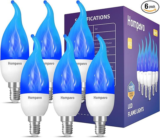 Hompavo 【Upgraded LED Flame Light Bulbs, 3 Modes Flickering Light Bulbs, E12 Chandelier Base Candle Fire Light Bulb for Halloween Christmas Party Porch Indoor & Outdoor Home Decoration, Blue 6 Pack