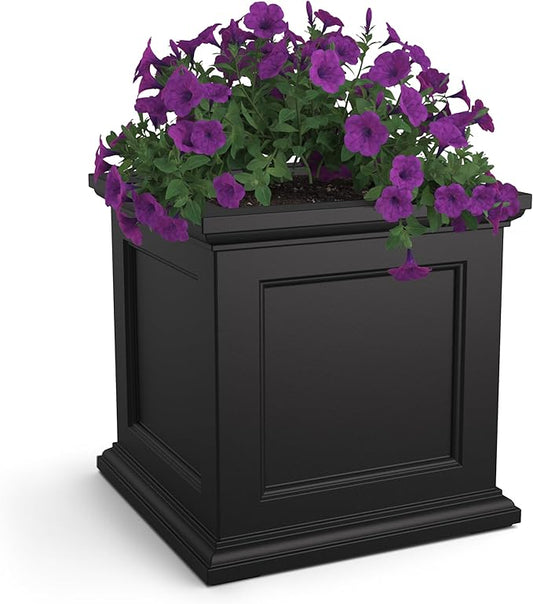 Mayne Fairfield 28in Square Planter - Black - Durable Resin Planter (8800-B)