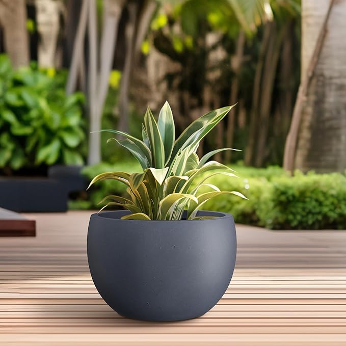 Kante 15.7" Dia Round Concrete Planter, Outdoor/Indoor Large Bowl Plant Pots with Drainage Hole and Rubber Plug for Garden Patio Balcony Home, Charcoal