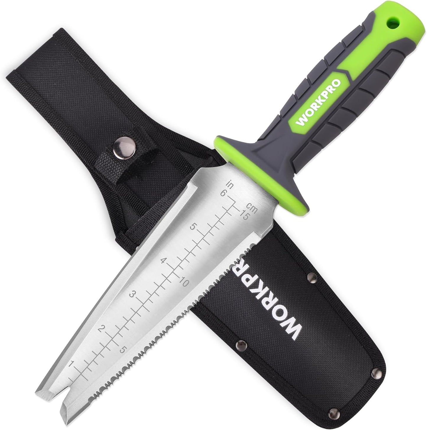 WORKPRO Hori Hori Garden Knife, Garden Tools with Oxford Sheath, 7" Stainless Steel Blade with Cutting Edge, Multi-Purpose Weed Puller tool with Hanging Hole for Planting, Weeding, Digging