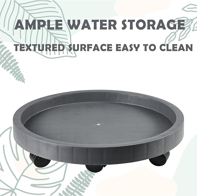 17.5 Inch Planter Caddies Rolling Saucer Caddy with Wheels, Heavy Duty Wheeled Stand for Potted Plant, Round Coaster Roller Base Tray with Casters, Flower Pot Dolly Holder for Indoor Outdoor