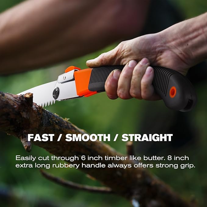 REXBETI Folding Saw, Extra Long 14 Inch Blade Backpacking Saw for Hiking Camping, Dry Wood Trimming Pruning Saw With 4 Cutting Angle Hard Teeth, Large Folding Saw with SK-5 Steel