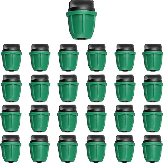 JAYEE Drip Irrigation Fittings 1/4 Inch, Barbed Locked End Plugs for ¼ in. Tubing, 25 Pcs Drip Line Parts Irrigation End Closure with Locked Nuts for Garden Lawn Sprinkler Systems, Green
