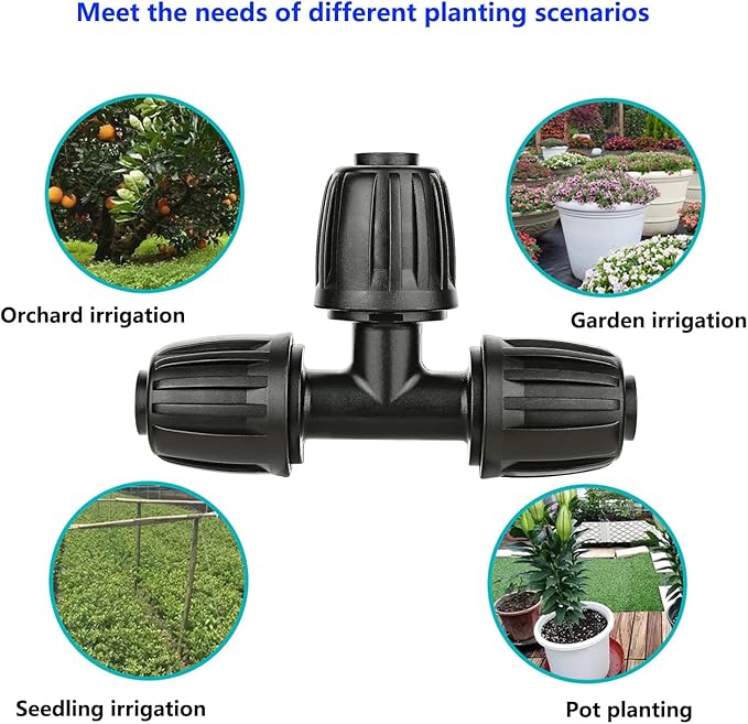 1/2 Inch Irrigation Fittings Tee Connector, Lock Barb Tee Connector (1/2" ID x0.640" OD), Drip Proof Straight Tee for Irrigation Pipes -10 Per Pack