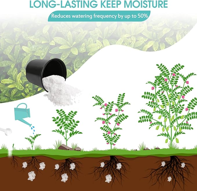 1LB Water Storing Crystals for Plants with Spoon, Water Gel Solves Plant Over-Watering and Drought Problems, Keeps The Soil Moist, Small Water Storing Polymer Crystals for Plants Powder - by Oycevila