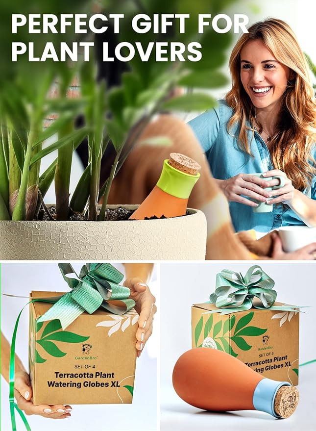 4 Pcs Ollas Terracotta Watering Pots Large- 14 Oz Self Watering Planter Insert Olla Watering System For 1-week Easy To Refill - Clay Plant Watering Globes For Outdoor & Indoor Plants [4, Bright]