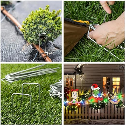 20 Pack 4 Inch Landscape Staples, Heavy Duty Garden Stakes Galvanized Garden Staples Pins, Anti-Rust Ground Stakes for Weed Barrier, Irrigation Tubing, Yard Lawn, Landscape Fabric