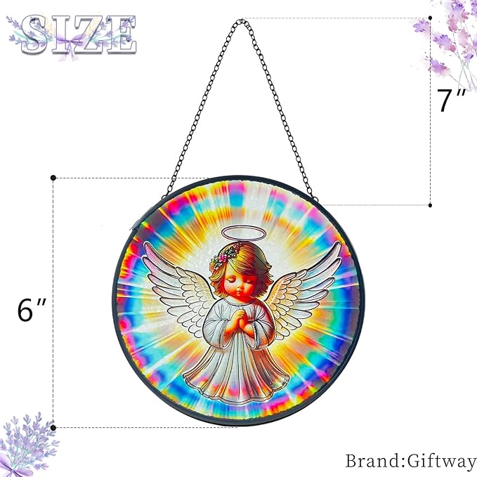 Praying Angel Decor Handmade Stained Glass Suncatcher - Rainbow Maker Stained Glass Suncatchers W/Metal Chain - Spiritual Angelic Gift for Women Christmas Thanksgiving Housewarming Gifts