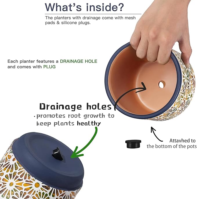 3 Piece Ceramic Plant Pots, 5.7/4.7/3.5/inch Planters with Drainage Hole, Outdoor Indoor Flower Pots Set, Modern Decorative Plant Pots for Lilies, Cacti, Succulents, Snakes, Bamboo(Blue)