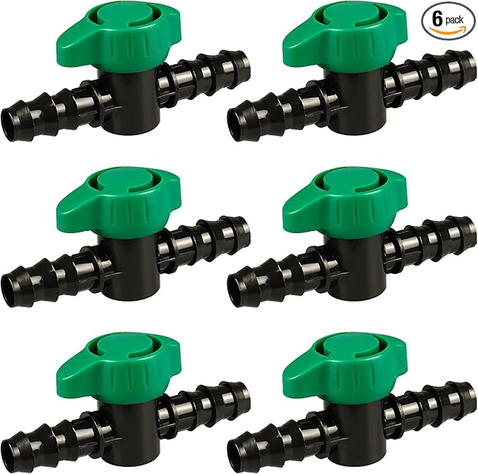 6 PCS Irrigation Barbed Ball Valve Fits for 1/2 Inch Drip Tubing, Drip Line Parts Shut Off Valve for Drip Irrigation and Aquariums