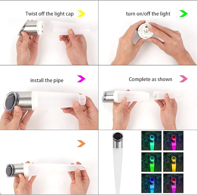 pearlstar Solar Lights Outdoor Garden Pathway Lights LED White&Color Changing Lights Landscape Lighting Waterproof for Path Lawn Patio Yard Walkway Driveway,4 LED Bulbs& 2 Lights Effect (6pack)