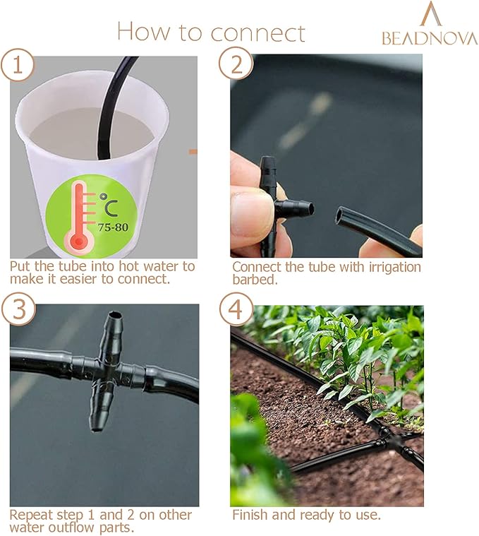 BEADNOVA Drip Irrigation Connectors 20 Pcs 1/4 Inch Barbed Connector 4 Way Couplings Irrigation Connectors for 1/4 Inch Drip Tubing Water Tubing Gardening Irrigation Supplies (20pcs)