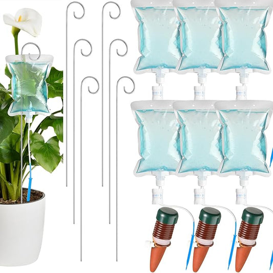 Plant Drip Irrigation Set 500ml Drip Water Bag Plant Waterer with Support Rod Plant Watering Stakes Self Watering Spikes Automatic Watering System for Potted Plants Indoor Outdoor(9 Pcs)
