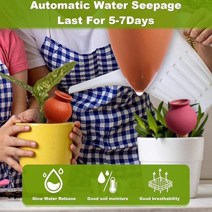 Terracotta Self Watering Devices Premium Self Watering Spikes Upgraded Planter Insert Device Irrigation Dripper Professional Garden Automatic Plant Accessories 4 Packs (Clay Pots)